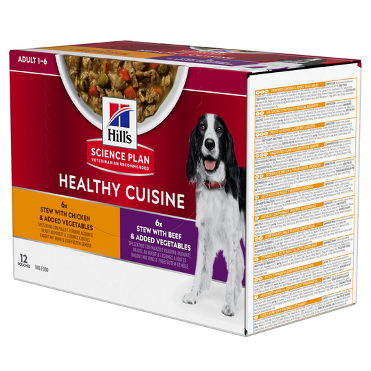 1 + 1 kaupan päälle! 24 x 90 g Hill's Science Plan Healthy Cuisine - Adult kana & nauta