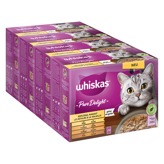 Whiskas Pure Delight Pouches 48 x 85 g - siipikarjaragu hyytelössä