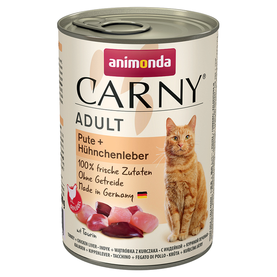 Animonda Carny kissanruoka 24 x 400 g: 20 + 4 kaupan päälle! - Adult: kalkkuna & kananmaksa