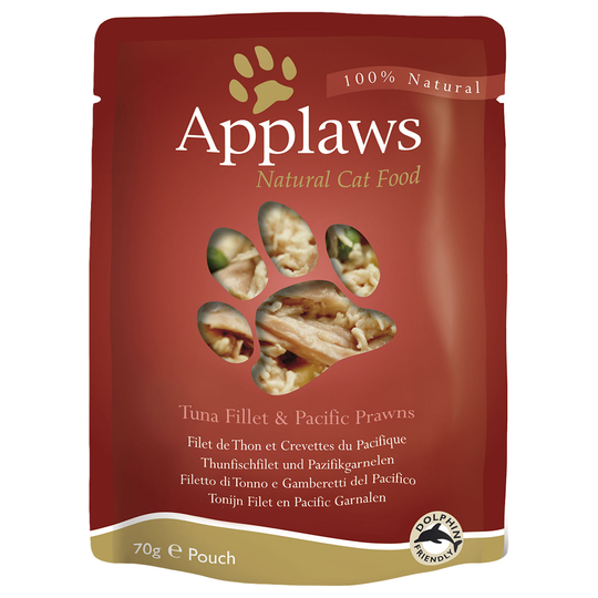 Applaws Pouch in Broth -kissanruoka 12 x 70 g - tonnikalafileet & Tyynenmeren katkaravut