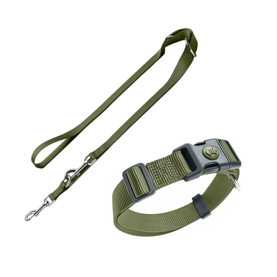 HUNTER London: kaulapanta + talutushihna, oliivinvihreä - Vario Plus L-koko + hihna 200 cm / 15 mm