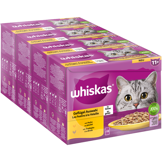 Whiskas Senior Pouches -lajitelma 48 x 85 g - 11+ siipikarjavalikoima hyytelössä