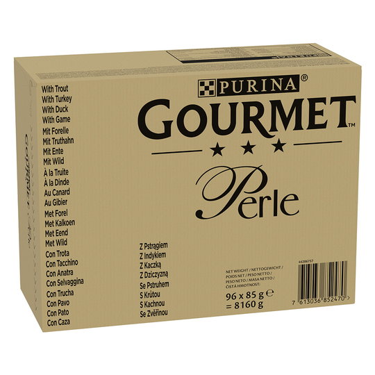 Gourmet Perle 96 x 85 g - taimen, kalkkuna, ankka, riista