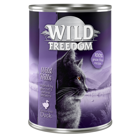 24 x 400 g Wild Freedom -kissanruokaa erikoishintaan! - Wild Hills - ankka & kana