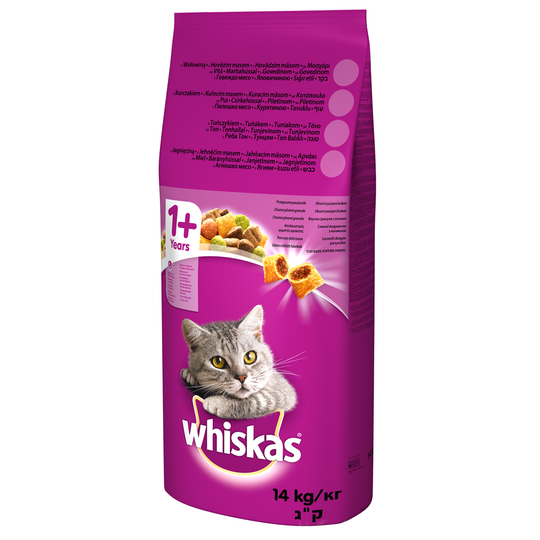 24 kg + 4 kg kaupan päälle! 28 kg Whiskas kissanruoka - 1+ Beef