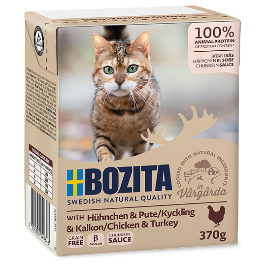 Bozita Chunks -säästöpakkaus 24 x 370 g - in Gravy: kana & kalkkuna