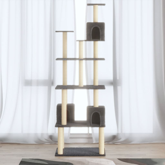 vidaXL Kissan kiipeilypuu sisal- raapimispylväillä tummanharmaa 188 cm