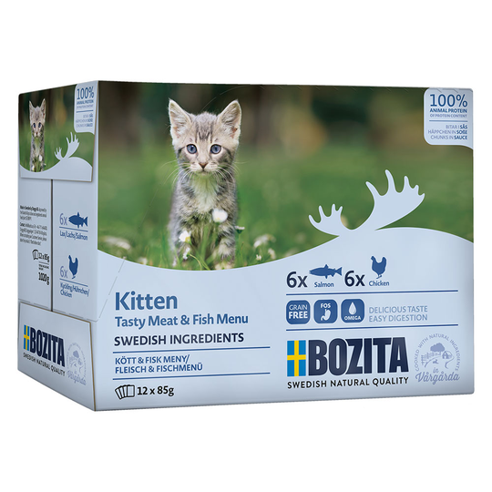 Bozita Chunks Kitten in Sauce -lajitelma 12 x 85 g - liha- & kalalajitelma