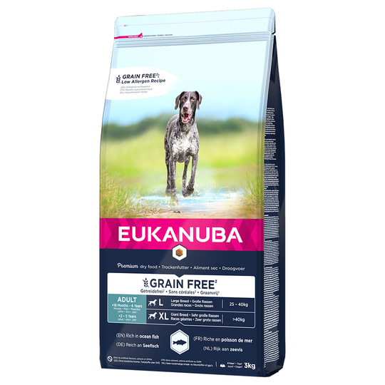 Eukanuba Grain Free Adult Large Dogs lohi - säästöpakkaus: 2 x 3 kg