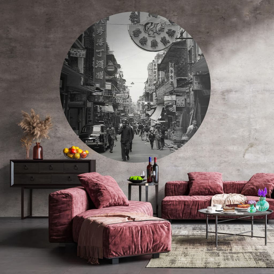 WallArt Tapetti ympyrä Hong Kong the Old Days 142,5 cm
