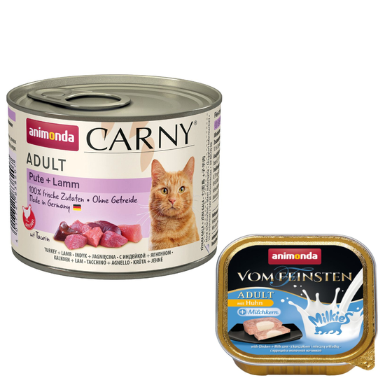 6 x 200 g Animonda Carny Adult + 4 x 15 g Milkies Snack kaupan päälle! - kalkkuna & lammas