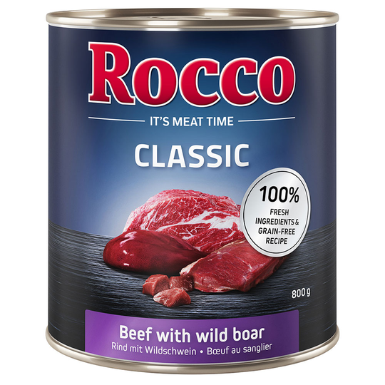 Rocco Classic -säästöpakkaus, 24 x 800 g - nauta ja villisika