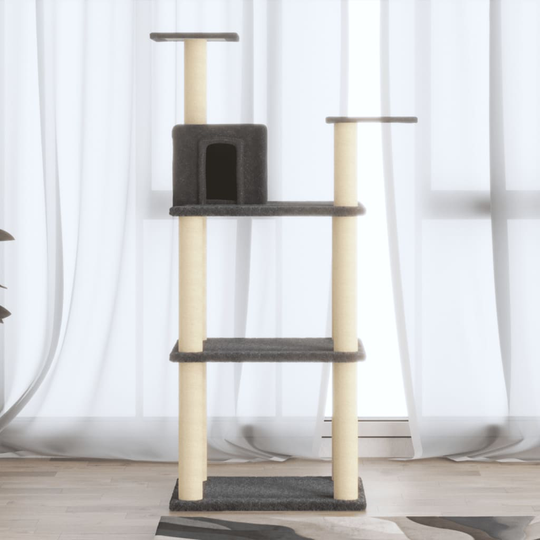 vidaXL Kissan kiipeilypuu sisal- raapimispylväillä tummanharmaa 119 cm