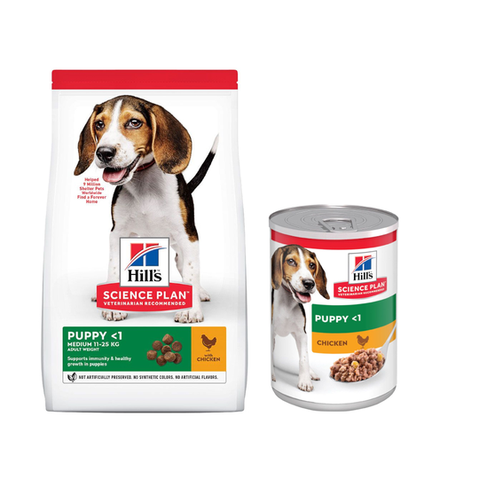 Hill's Science Plan -kuivaruoka + 6 x 370 g märkäruokaa kaupan päälle! - 14 kg Puppy Medium Chicken + 6 x 370 g Puppy kana