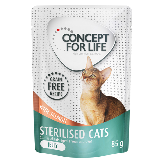12 x 85 g Concept for Life viljaton erikoishintaan! - Sterilised Cats lohi - hyytelössä