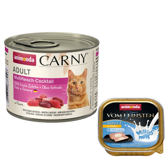 6 x 200 g Animonda Carny Adult + 4 x 15 g Milkies Snack kaupan päälle! - lihalautanen