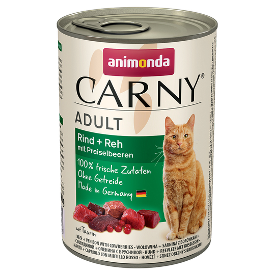 Animonda Carny kissanruoka 24 x 400 g: 20 + 4 kaupan päälle! - Adult: nauta, poro & puolukka