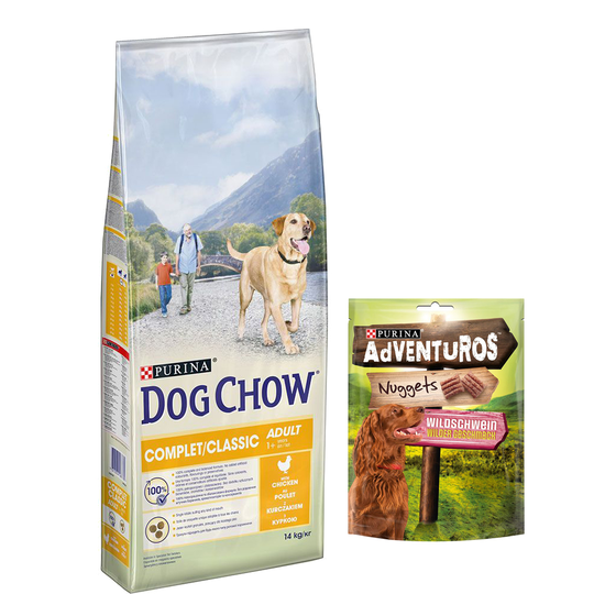 14 kg Purina Dog Chow + 300 g AdVENTuROS Nuggets kaupan päälle! - Complet/Classic Chicken