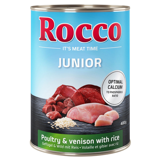 Rocco Junior 6 x 400 g - siipikarja & peura + riisi