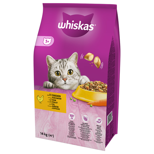 24 kg + 4 kg kaupan päälle! 28 kg Whiskas kissanruoka - 1+ Chicken