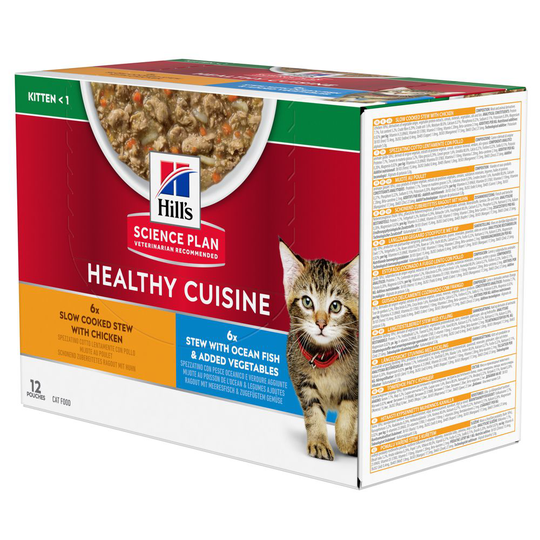 1 + 1 kaupan päälle! 24 x 80 g Hill's Science Plan Healthy Cuisine - Kitten kana & merikala