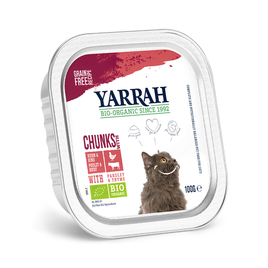 Yarrah Organic Chunks 6 x 100 g - luomukana & luomunaudanliha ja luomupersilja & luomutimjami