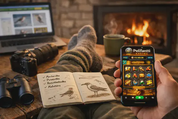 lintuharrastaja rentoutuu